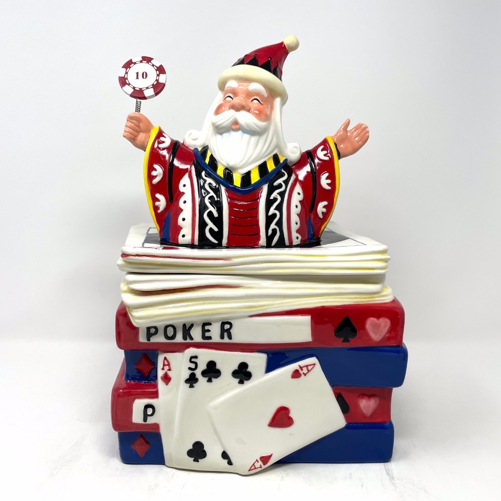 Vintage Santa Popping Out of Poker Box Cookie Jar Super Kitsch!!! Extremely Rare
